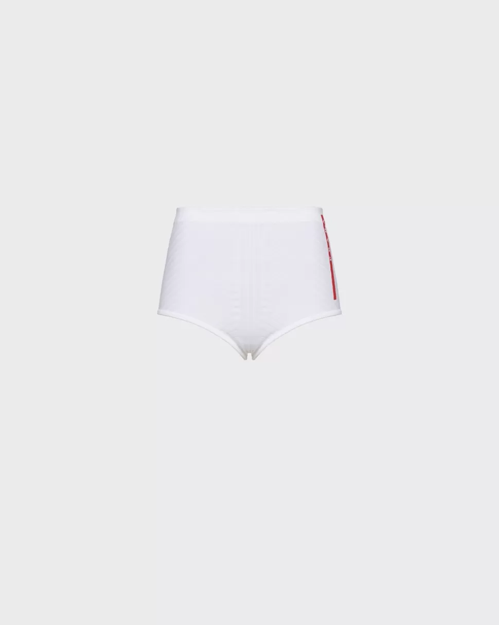 Shop Prada Shorts Aus Soft Rec Polyester Weiss/Schwarz
