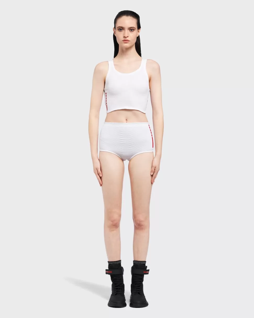 Shop Prada Shorts Aus Soft Rec Polyester Weiss/Schwarz