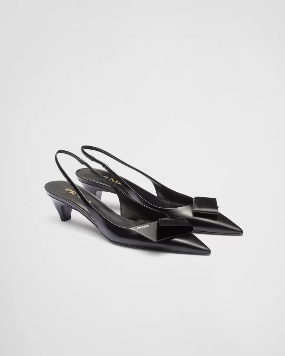 Sale Prada Slingback-pumps Aus Gebürstetem Leder Schwarz