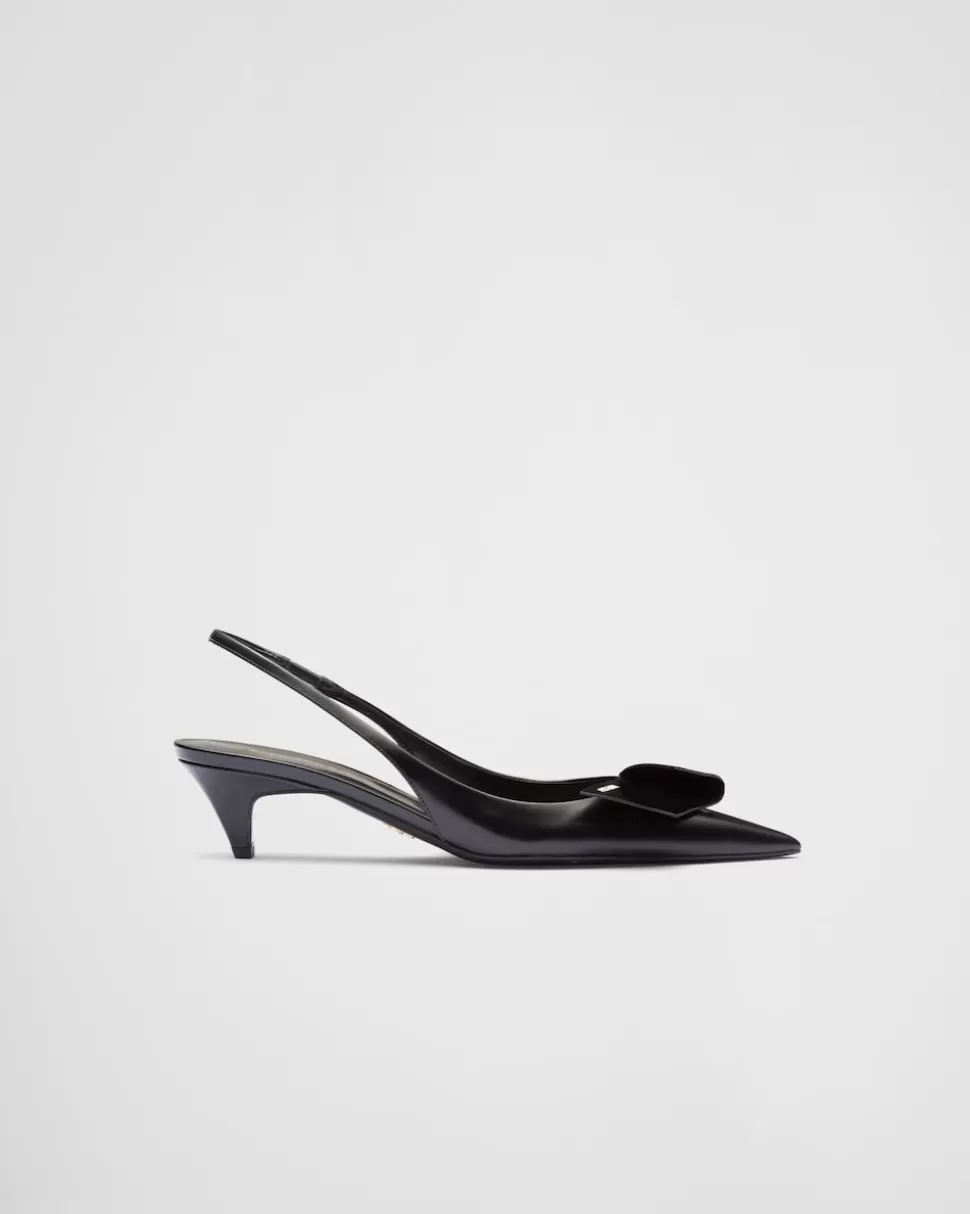 Sale Prada Slingback-pumps Aus Gebürstetem Leder Schwarz