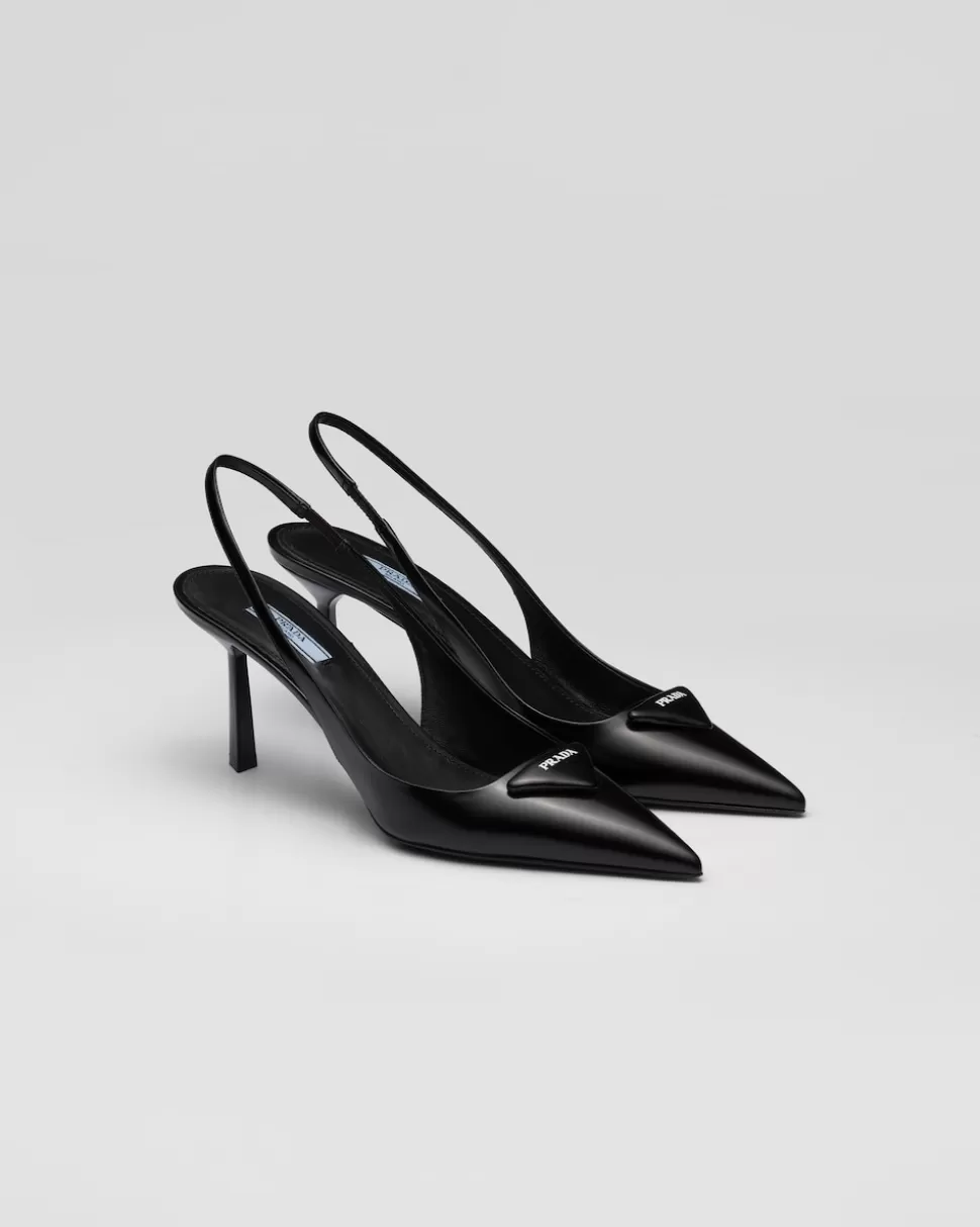 Clearance Prada Slingback-pumps Aus Gebürstetem Leder Schwarz