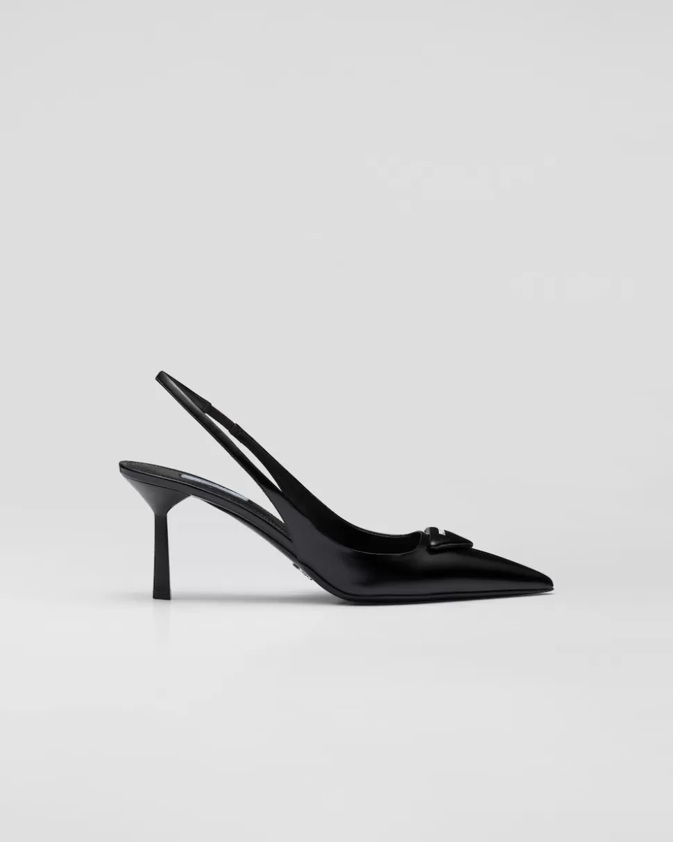 Clearance Prada Slingback-pumps Aus Gebürstetem Leder Schwarz