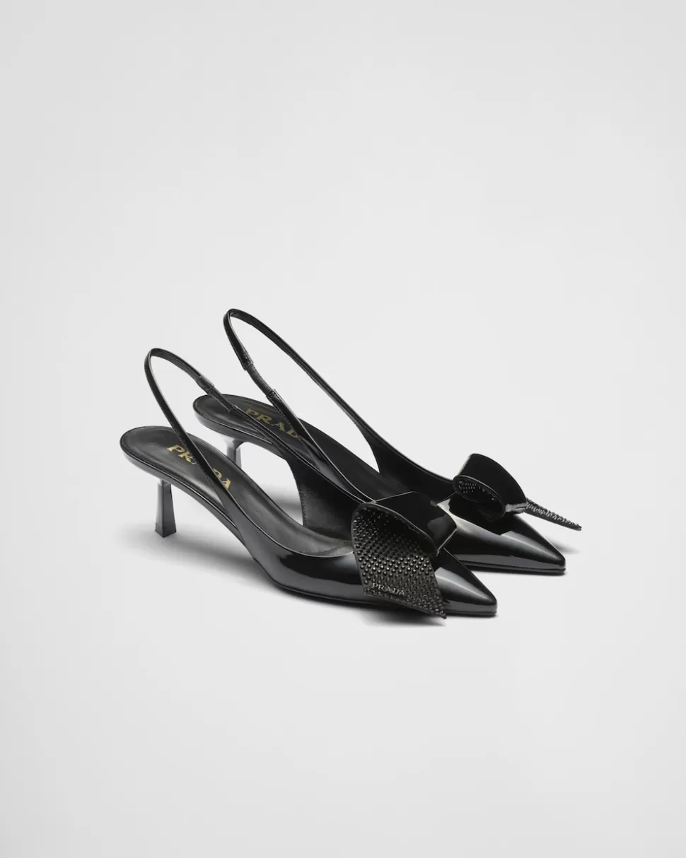 Outlet Prada Slingback-pumps Aus Lackleder Schwarz