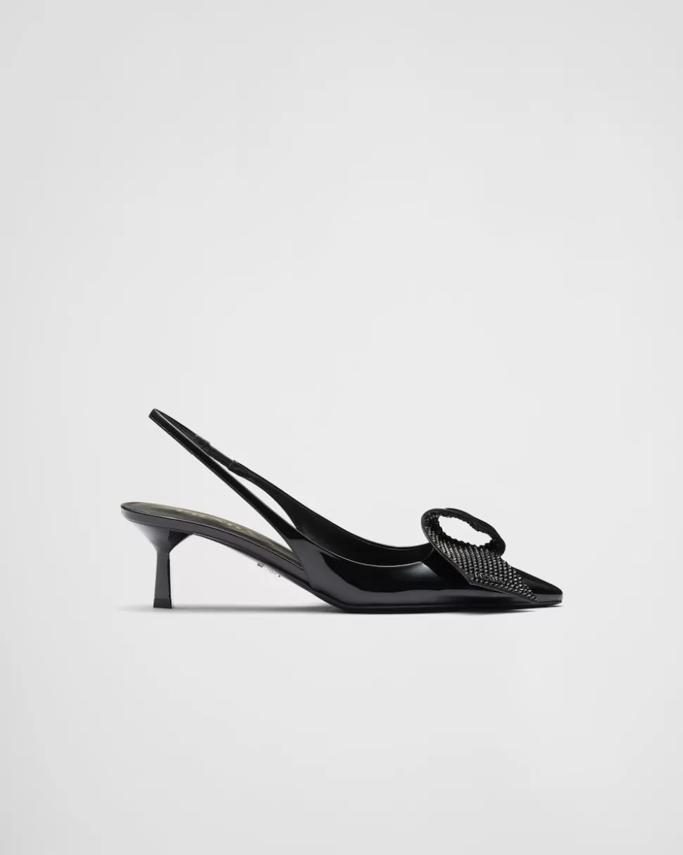 Outlet Prada Slingback-pumps Aus Lackleder Schwarz