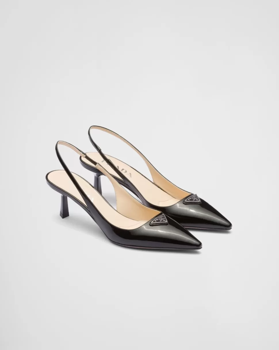 Outlet Prada Slingback-pumps Aus Lackleder Schwarz