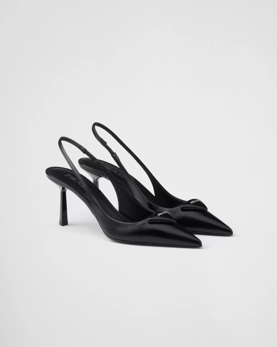 Flash Sale Prada Slingback-pumps Aus Saffiano-lackleder Schwarz