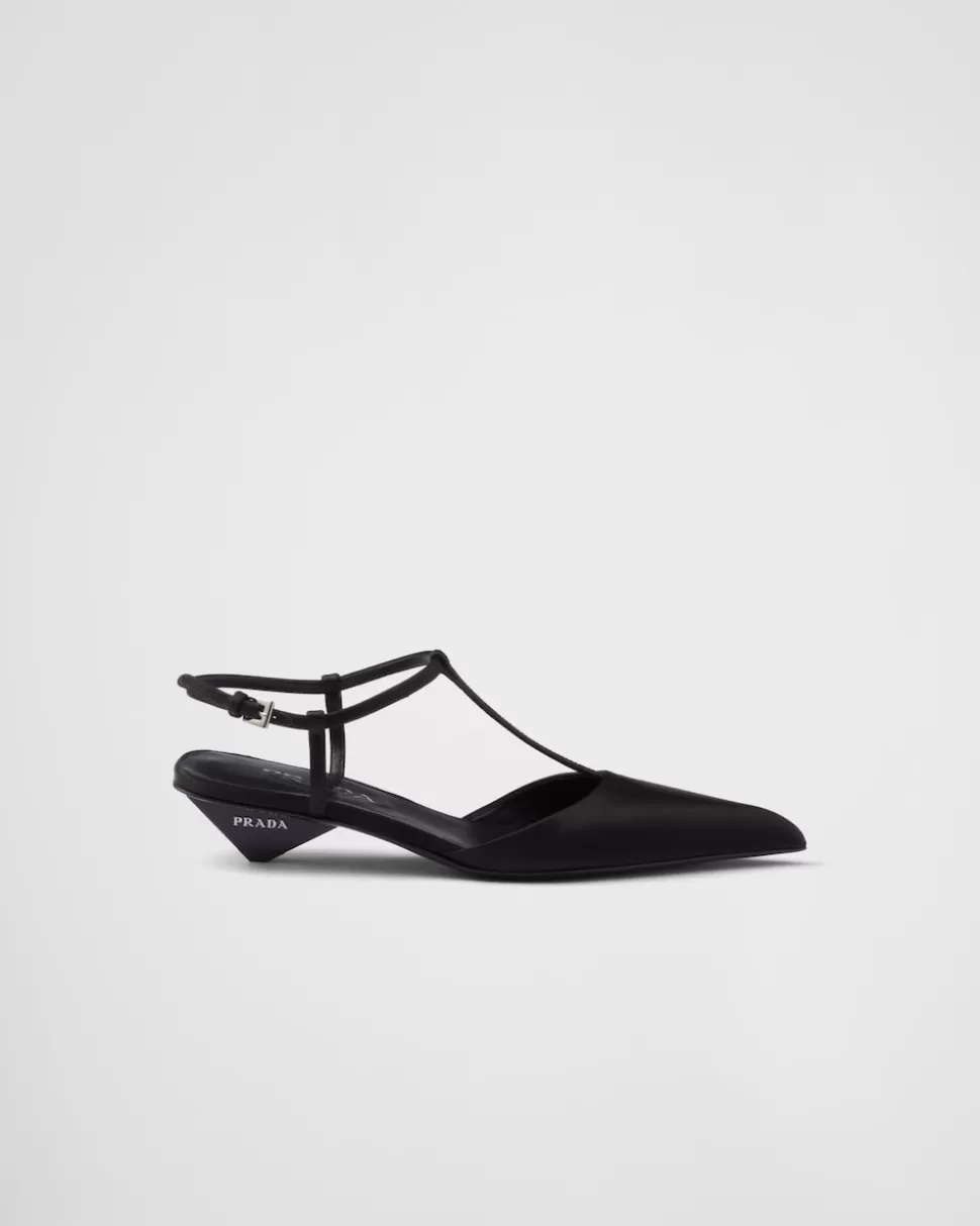 Clearance Prada Slingback-pumps Aus Satin Schwarz