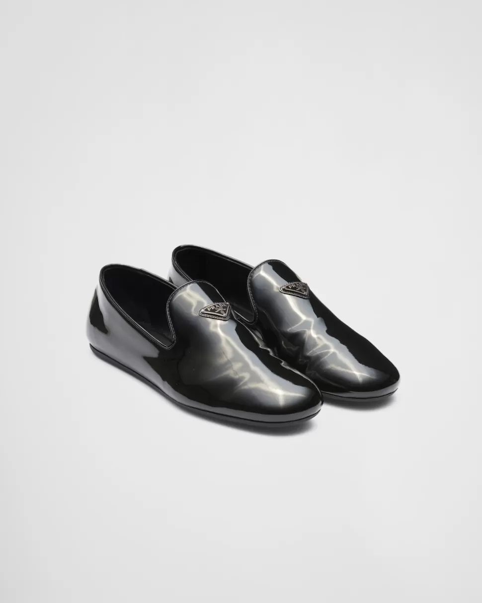 Online Prada Slipper Aus Lackleder Schwarz