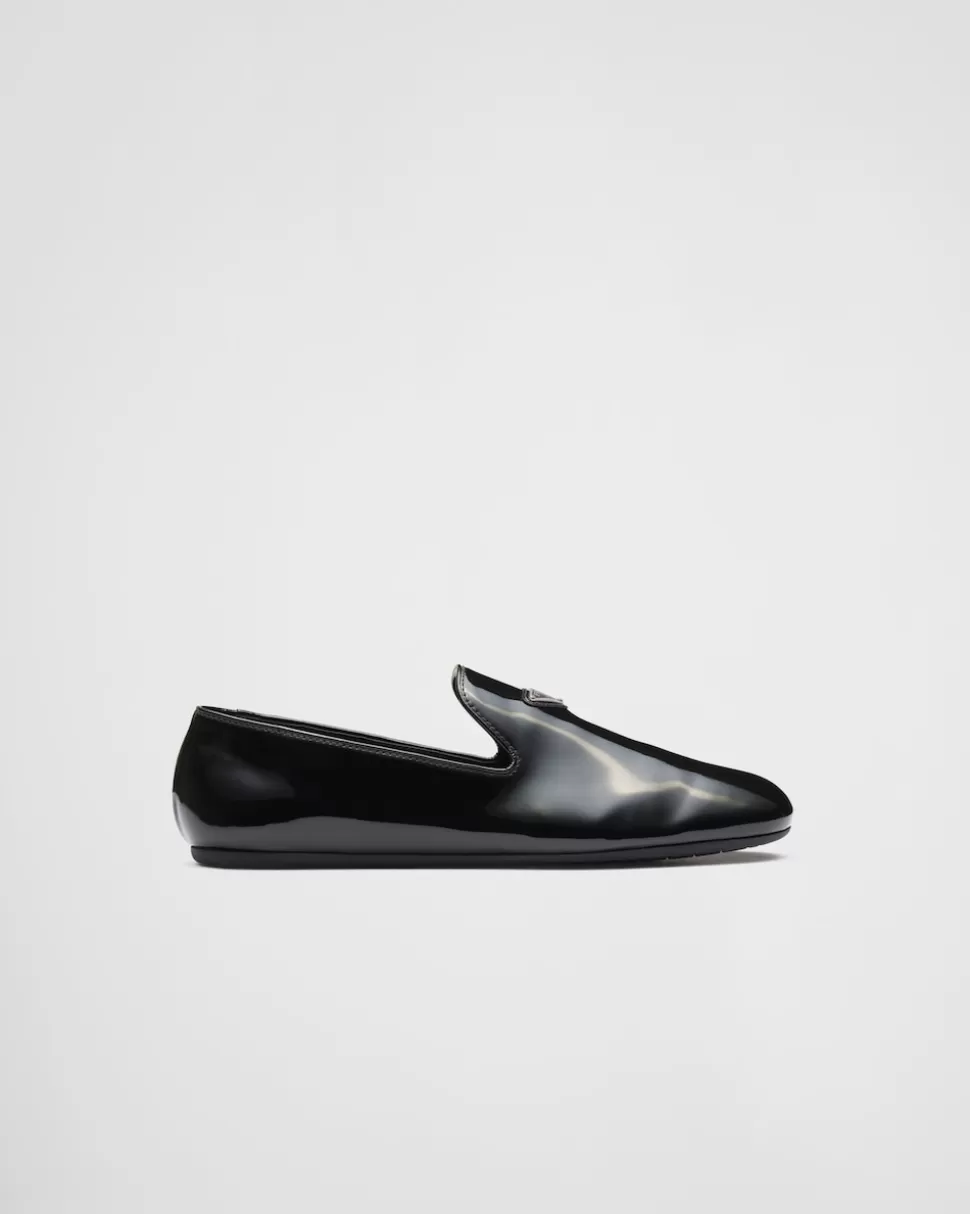 Online Prada Slipper Aus Lackleder Schwarz