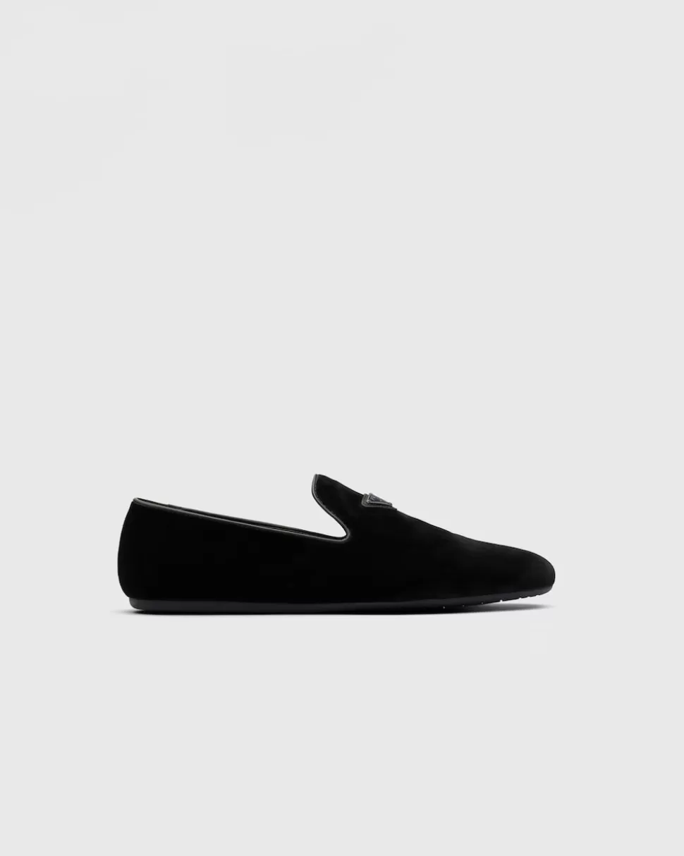 Shop Prada Slipper Aus Samt Schwarz