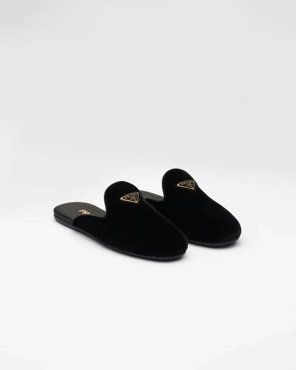 Outlet Prada Slipper Aus Samt Schwarz