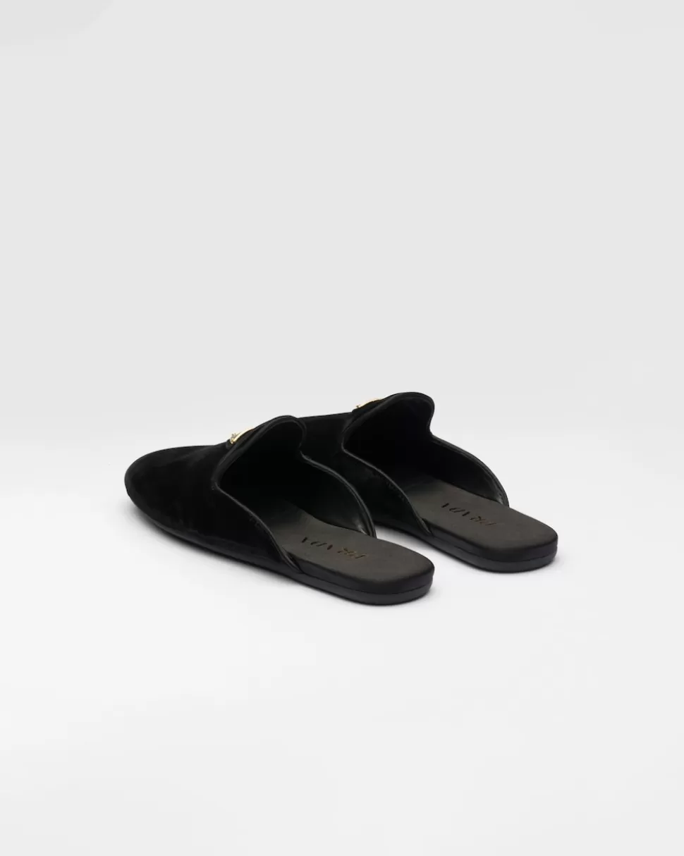Outlet Prada Slipper Aus Samt Schwarz