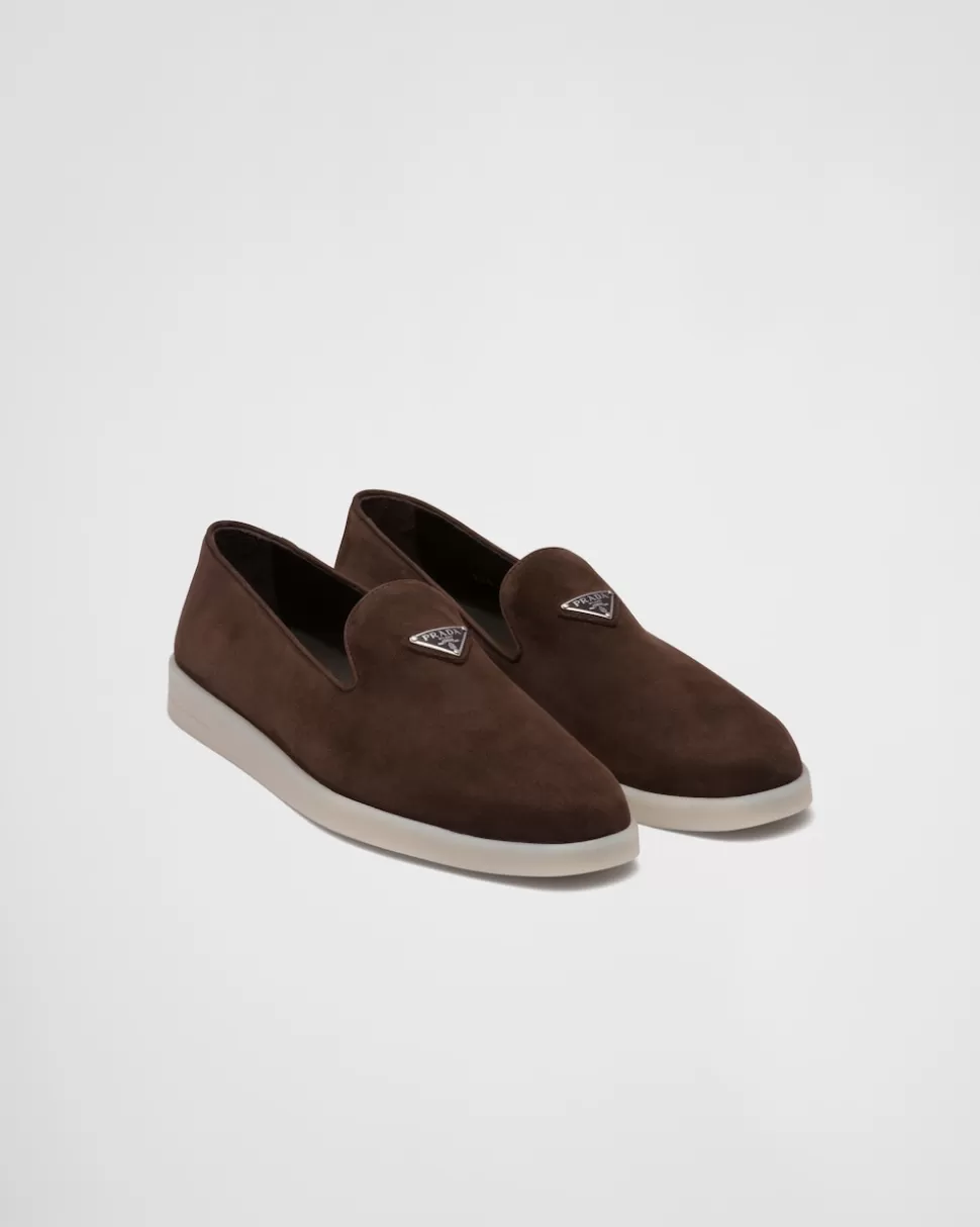 Shop Prada Slippers Aus Wildleder Schwarz