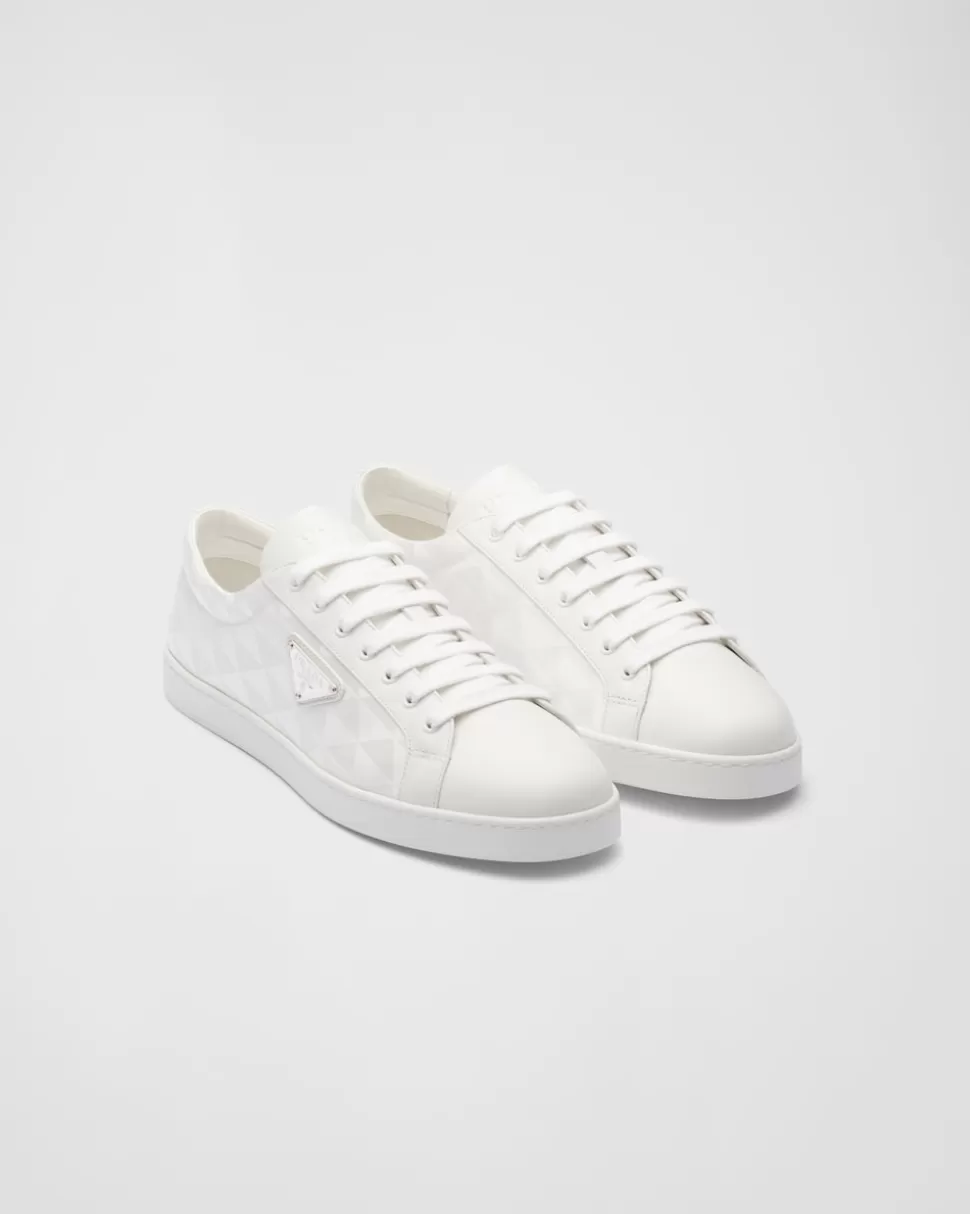 Shop Prada Sneaker Aus Leder Und Re-nylon Schwarz
