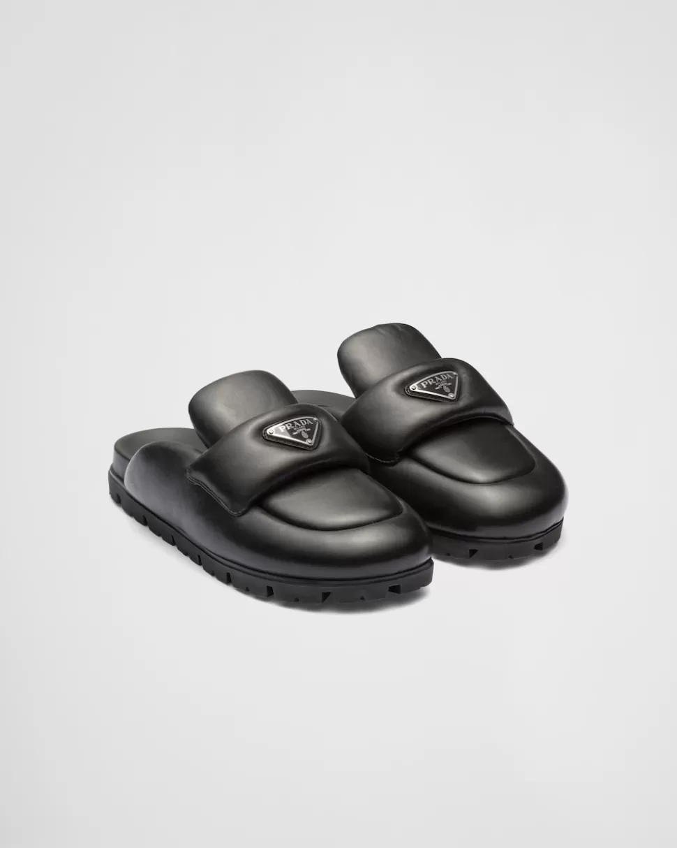 Fashion Prada Soft Sabots Aus Gepolstertem Nappa-leder Schwarz