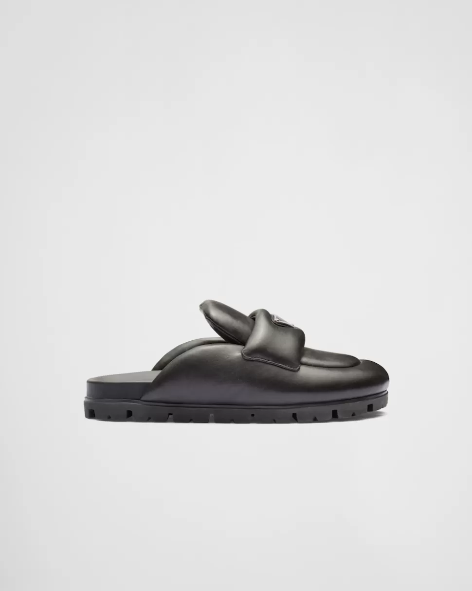 Fashion Prada Soft Sabots Aus Gepolstertem Nappa-leder Schwarz