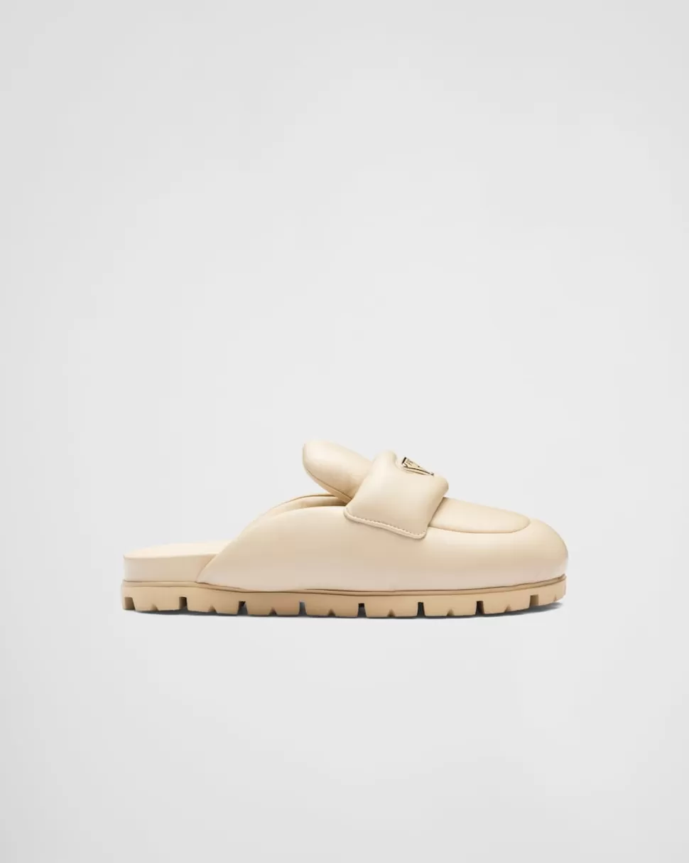 Shop Prada Soft Sabots Aus Gepolstertem Nappa-leder Schwarz