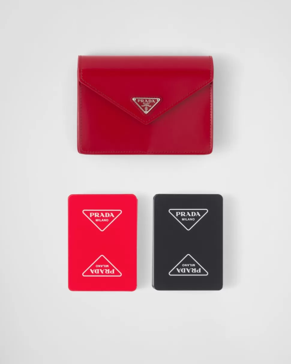 New Prada Spielkarten Mit Etui Aus Leder Scharlachrot