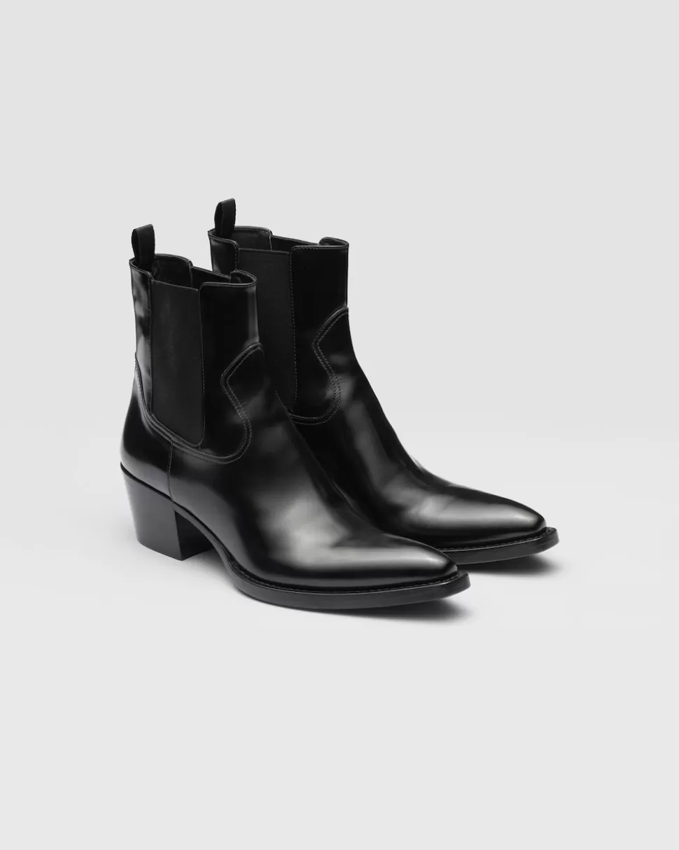 New Prada Stiefel Aus Gebürstetem Leder Schwarz