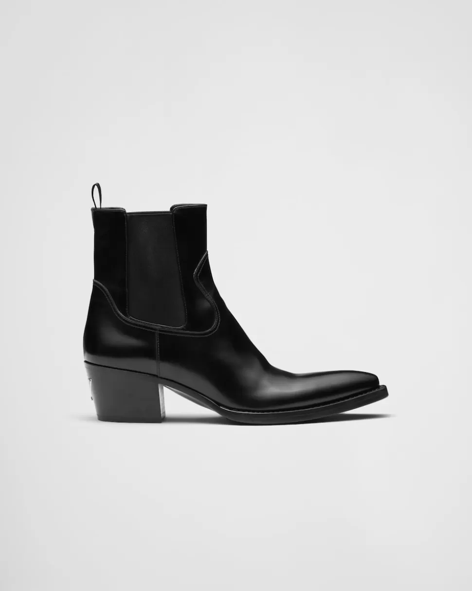 New Prada Stiefel Aus Gebürstetem Leder Schwarz