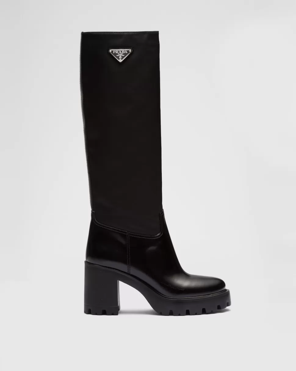 Online Prada Stiefel Aus Leder Und Re-nylon Schwarz