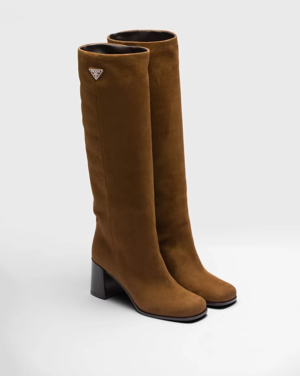 Fashion Prada Stiefel Aus Wildleder Hellbraun