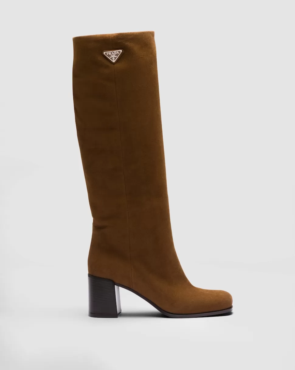 Fashion Prada Stiefel Aus Wildleder Hellbraun