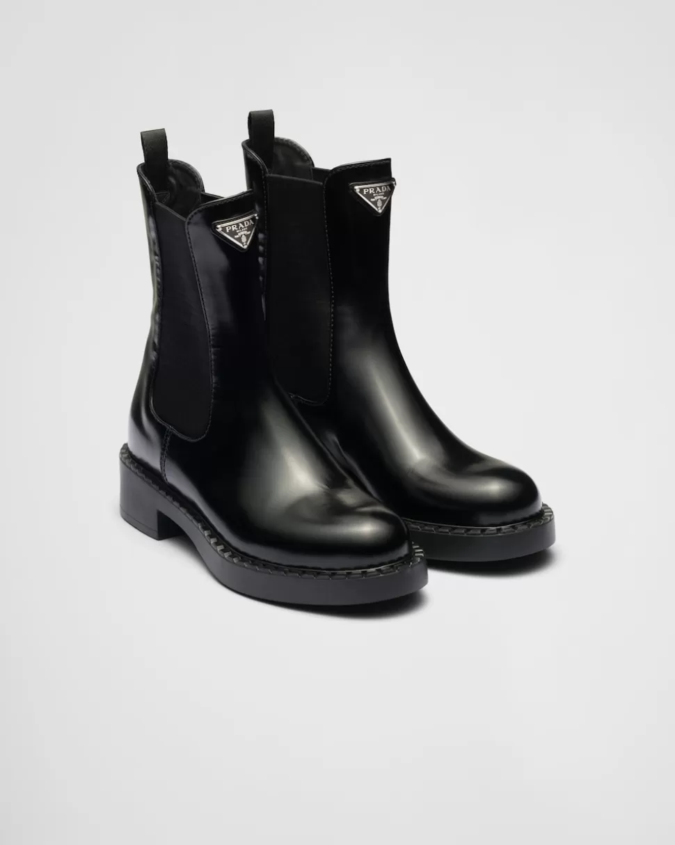 Store Prada Stiefeletten Aus Gebürstetem Leder Schwarz