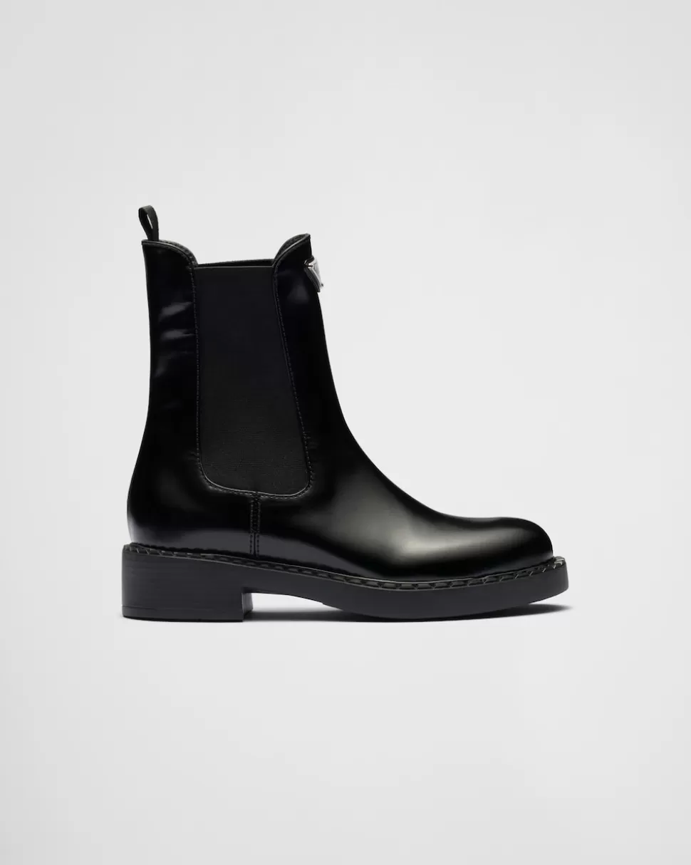 Store Prada Stiefeletten Aus Gebürstetem Leder Schwarz