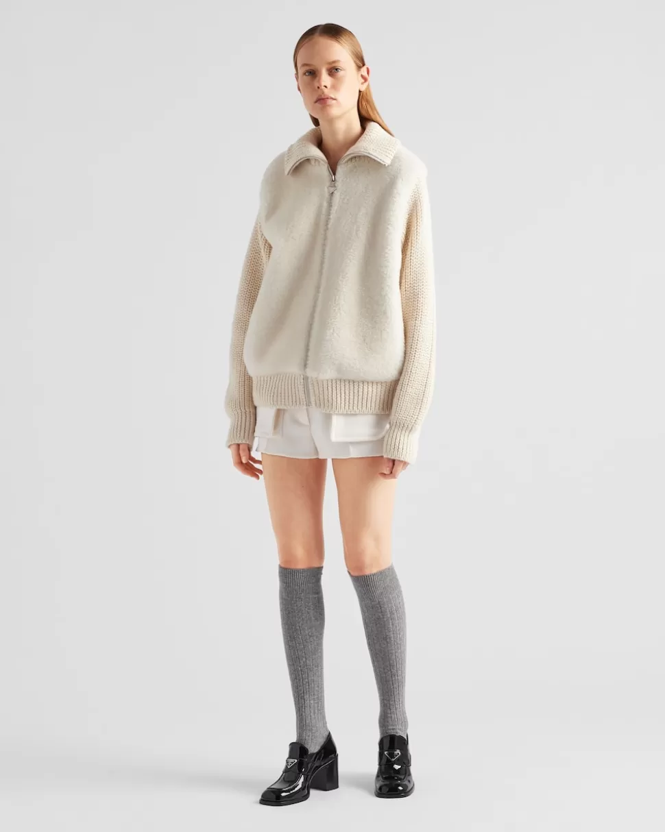 Fashion Prada Strickjacke Aus Alpaka Weiss