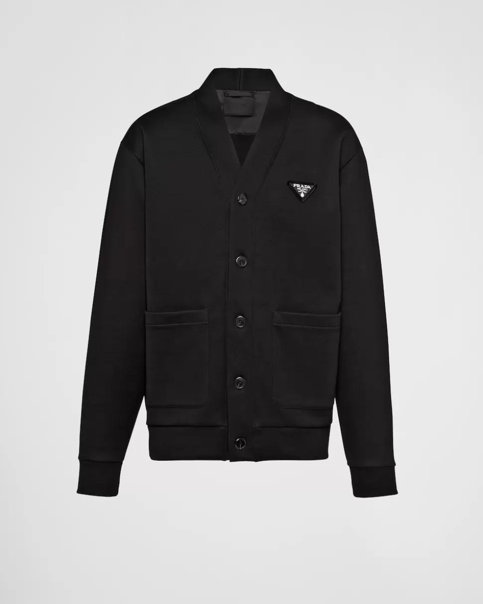Store Prada Strickjacke Aus Baumwollfleece Schwarz