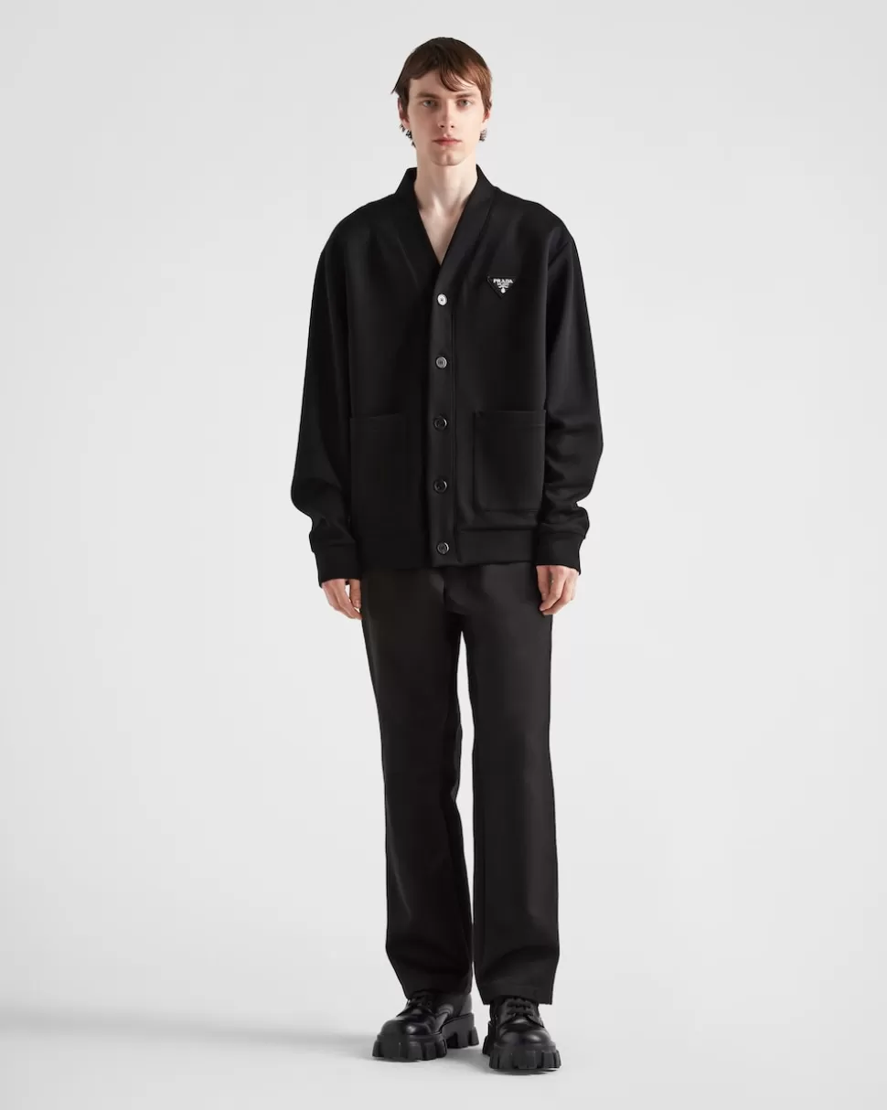 Store Prada Strickjacke Aus Baumwollfleece Schwarz