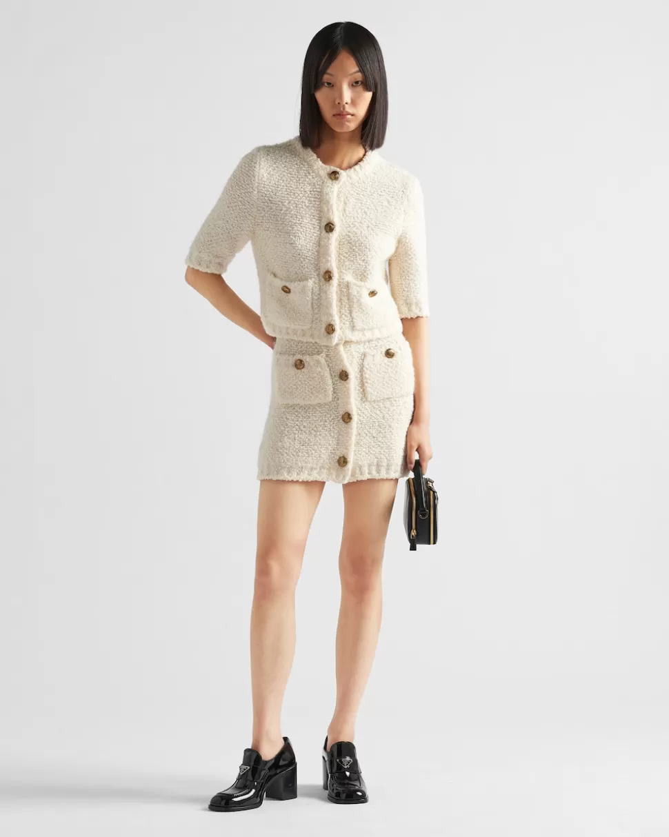 Online Prada Strickjacke Aus Bouclé-mohair Weiss