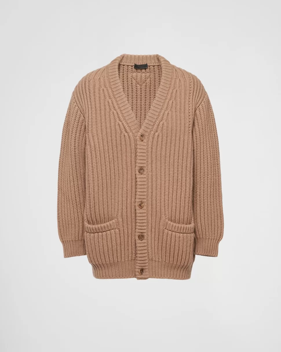 Best Sale Prada Strickjacke Aus Kaschmir Kamelbraun