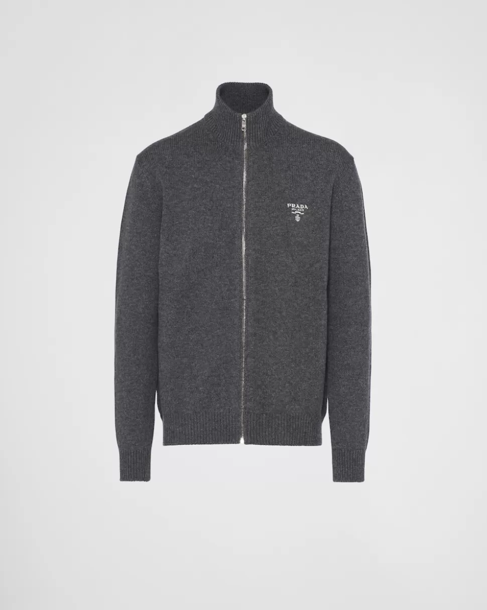 Store Prada Strickjacke Aus Kaschmir Schiefergrau