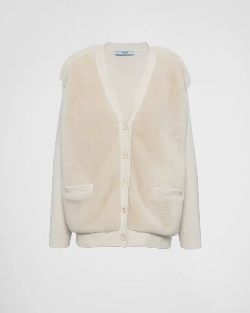 Store Prada Strickjacke Aus Kaschmir Elfenbein