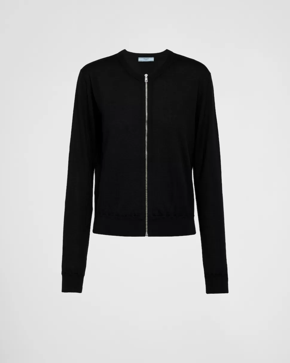 Outlet Prada Strickjacke Aus Kaschmir Mit Reißverschluss Schwarz