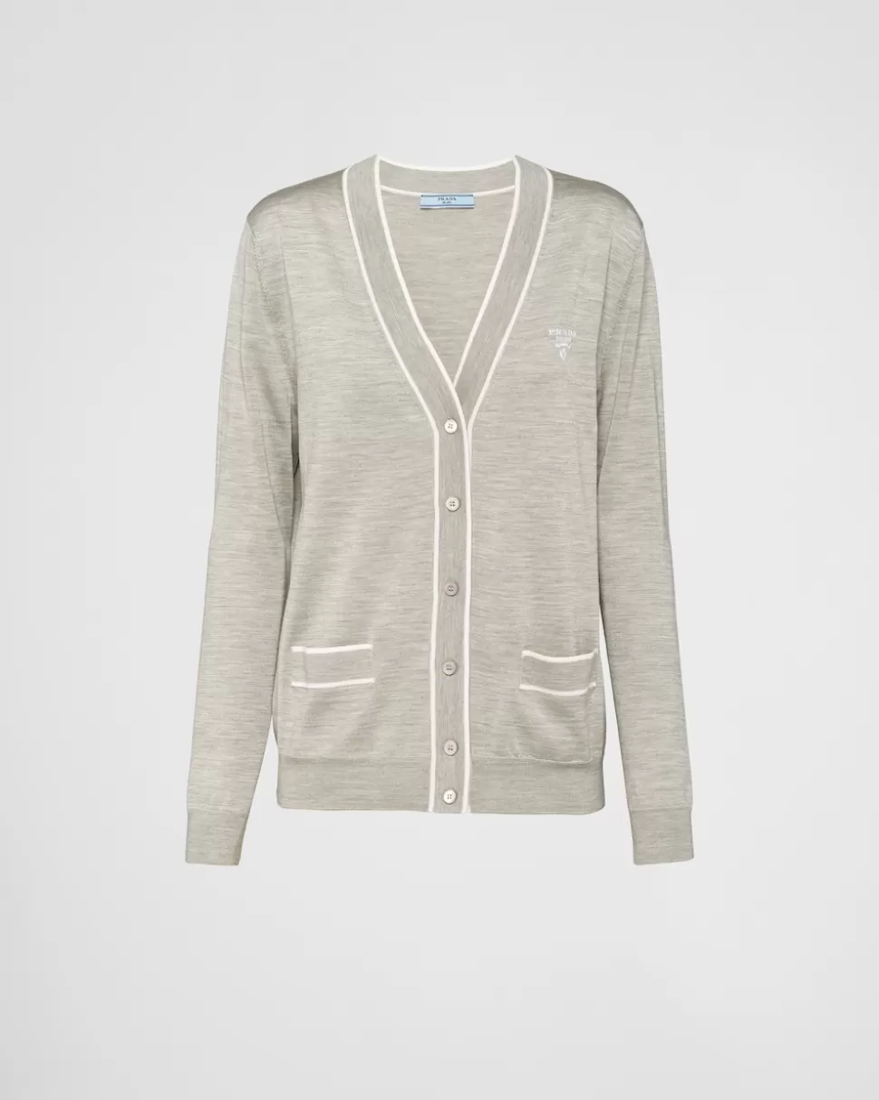 Online Prada Strickjacke Aus Seide Weiss/Schwarz