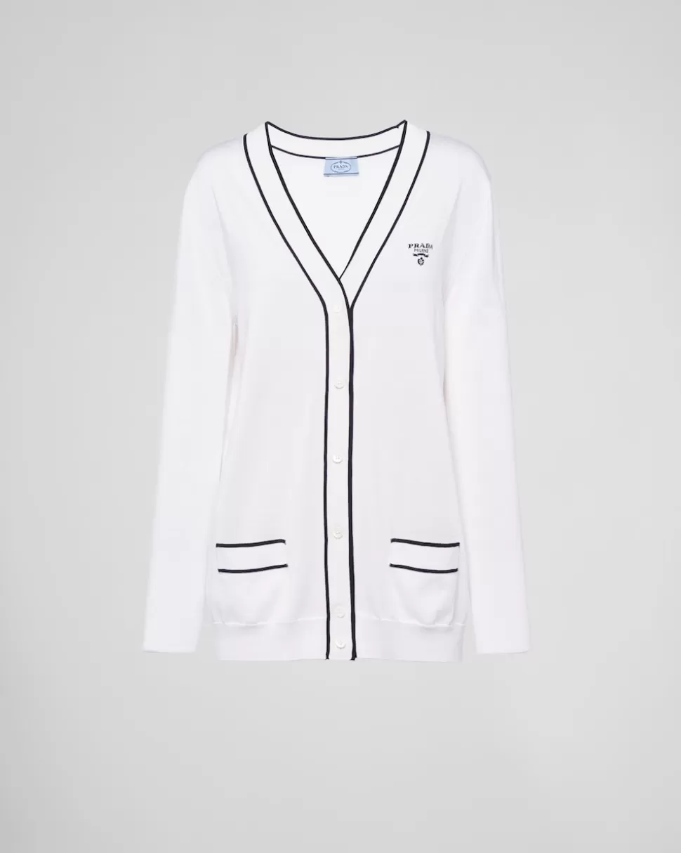 Best Sale Prada Strickjacke Aus Seide Weiss/Schwarz