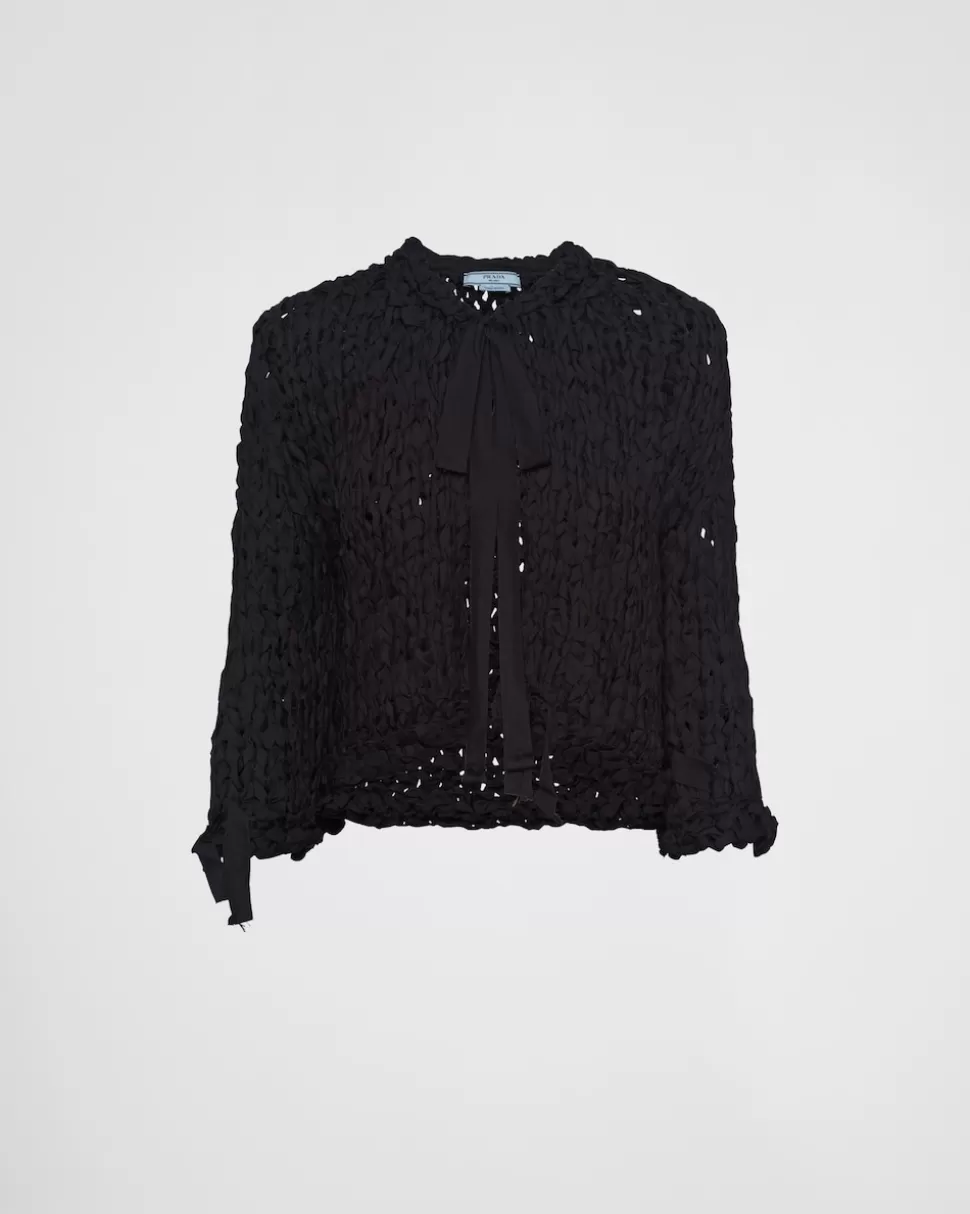Clearance Prada Strickjacke Aus Seidenband Schwarz