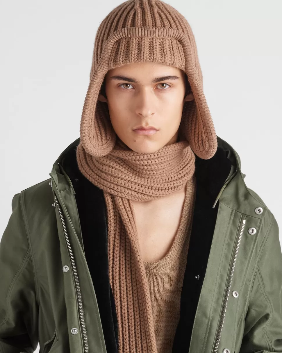 Cheap Prada Strickmütze Aus Kaschmir Kamelbraun
