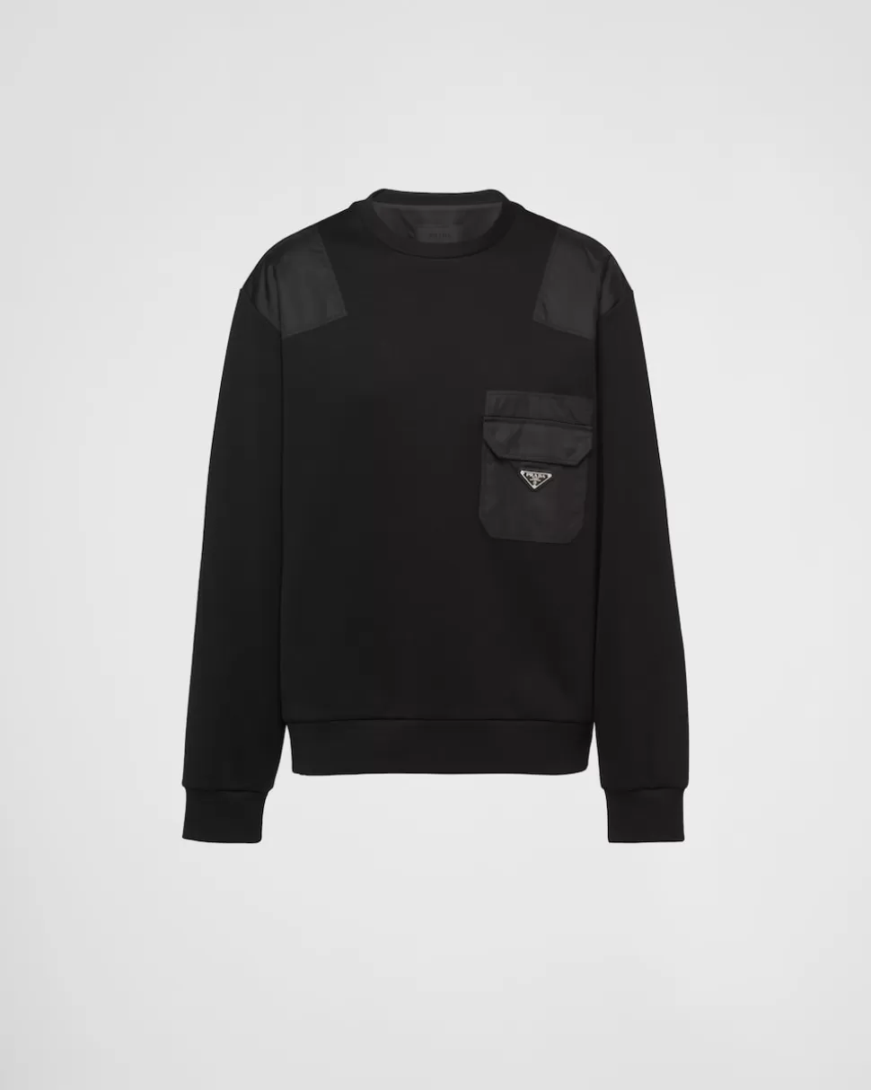 Hot Prada Sweatshirt Aus Baumwolle Mit Details Aus Re-nylon Schwarz/Schwarz