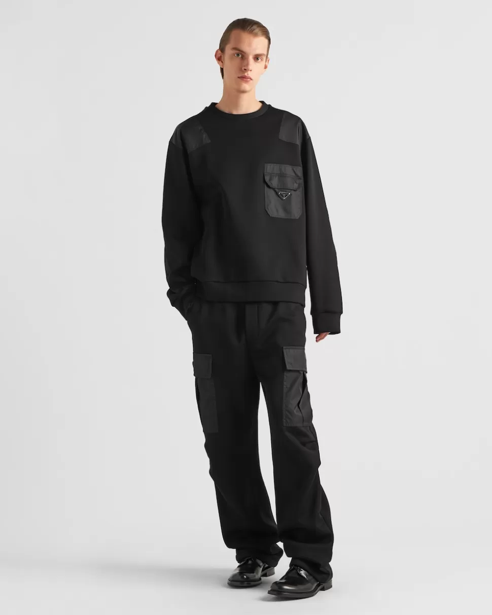 Hot Prada Sweatshirt Aus Baumwolle Mit Details Aus Re-nylon Schwarz/Schwarz