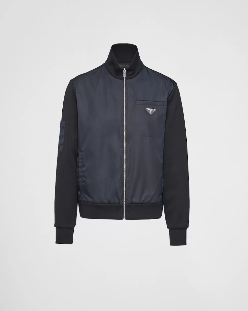 New Prada Sweatshirt Mit Details Aus Re-nylon Schwarz/Schwarz
