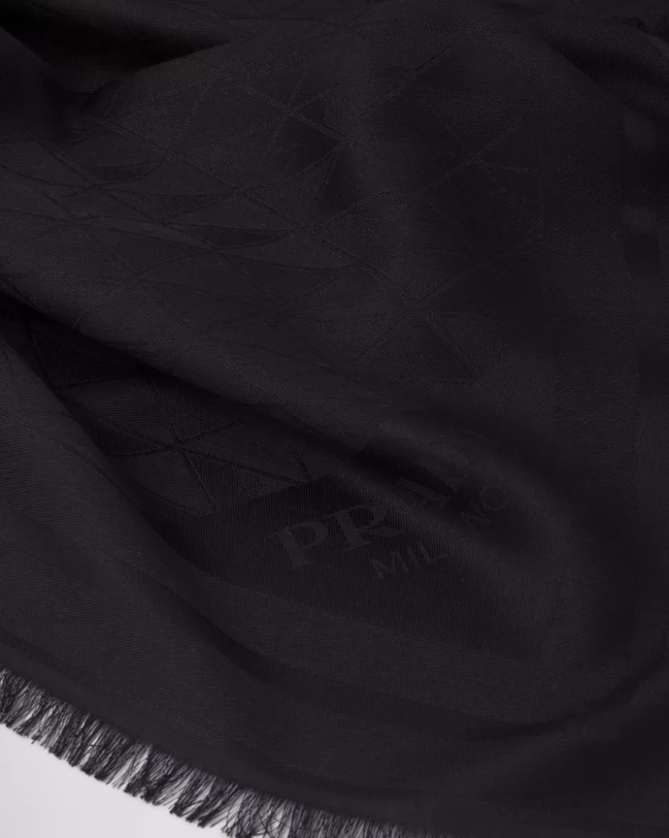 Online Prada Symbole-jacquard-schal Aus Seide Und Wolle Schwarz
