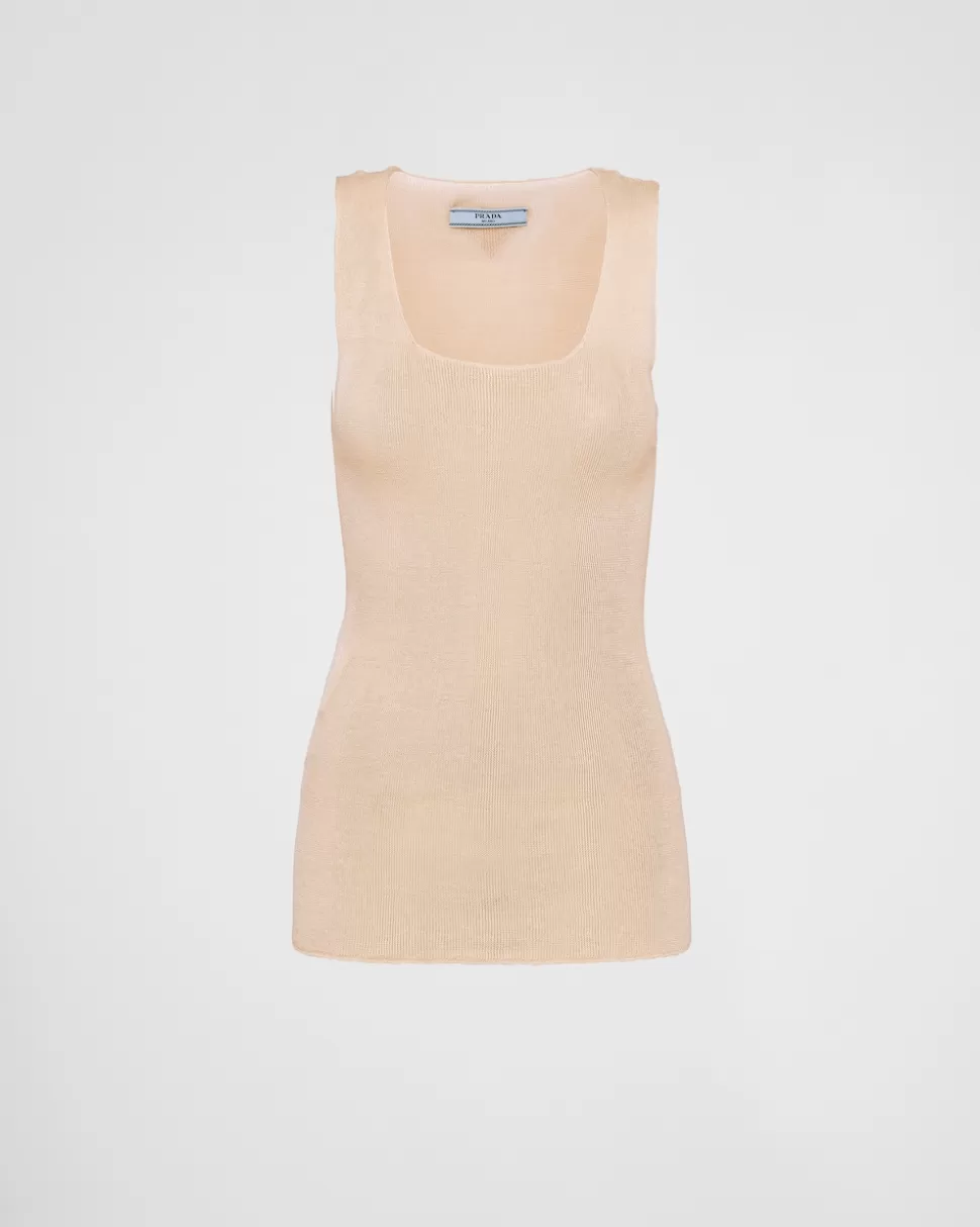 Cheap Prada Tanktop Aus Baumwollstrick Albino/Weiss