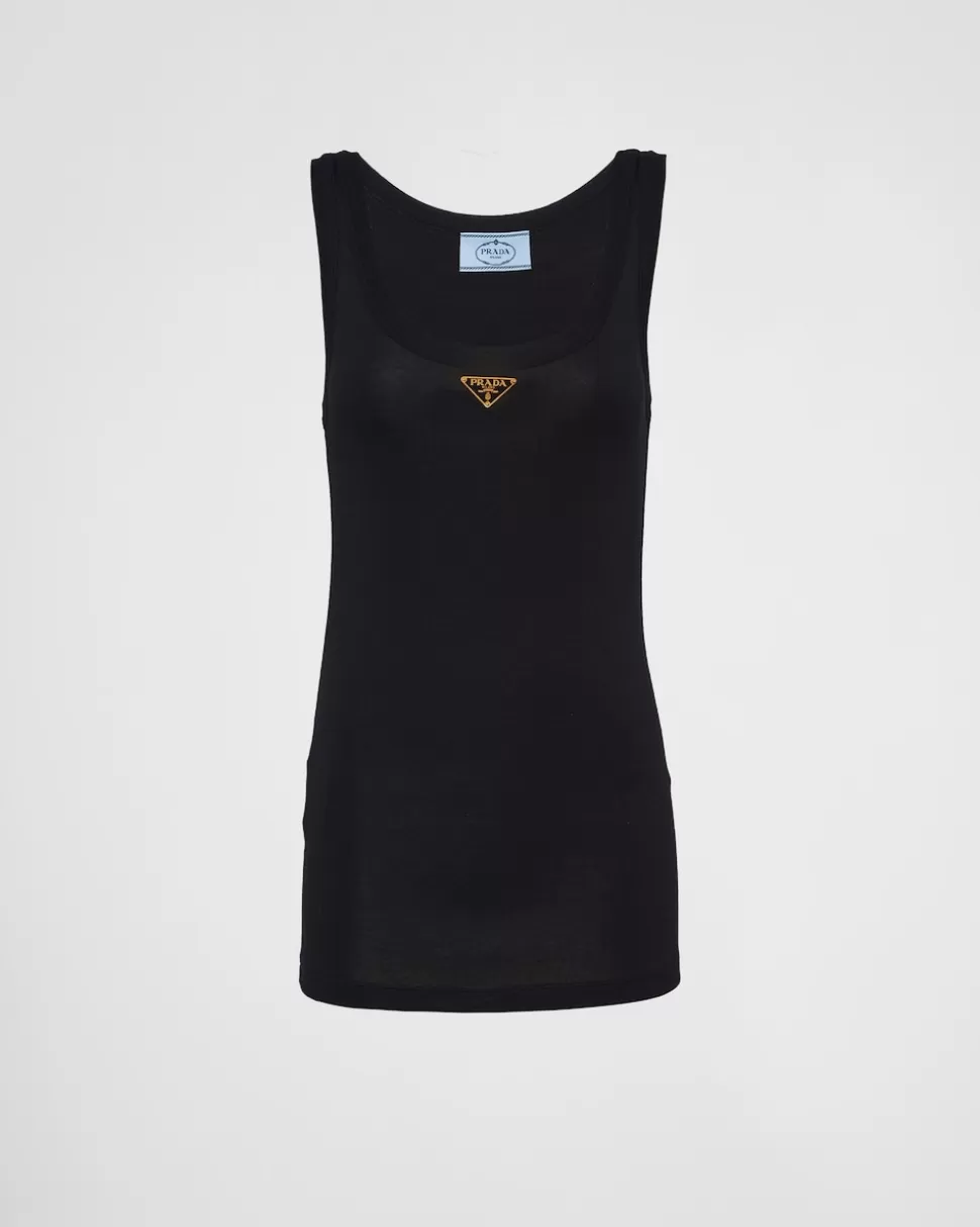 Outlet Prada Tanktop Aus Jersey-rippstrick Schwarz