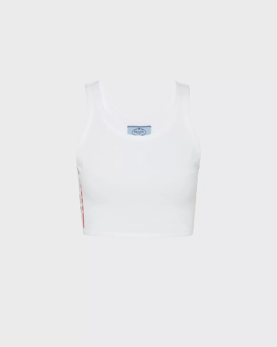 New Prada Tanktop Aus Soft Rec Polyester Weiss/Schwarz