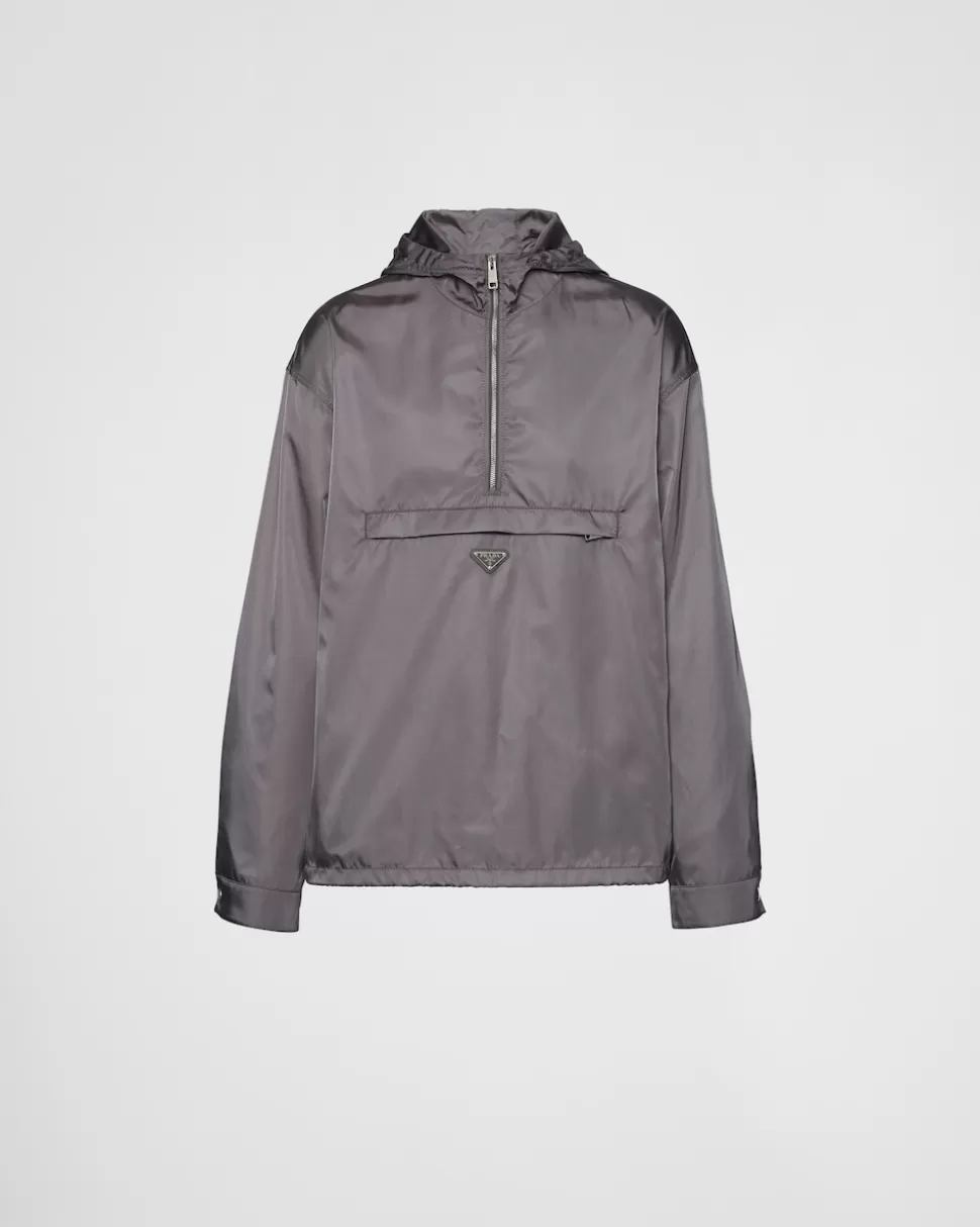 Outlet Prada Technische Jacke Mit Kapuze Aus Re-nylon Eisengrau