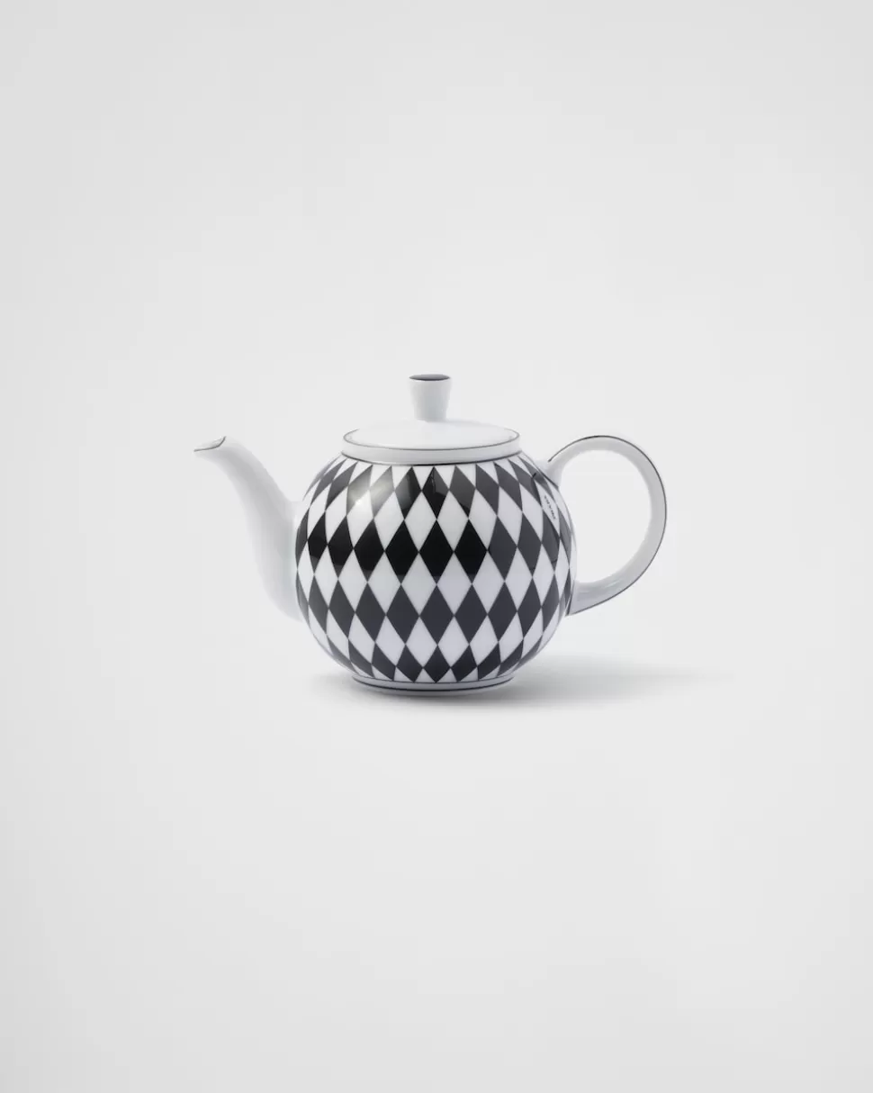 Online Prada Teekanne Aus Porzellan – Checkerboard Weiss/Schwarz